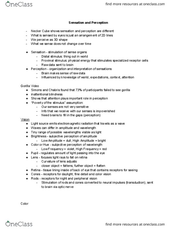 PSY 217 Lecture Notes - Lecture 3: Necker Cube, Color Vision, Peripheral Vision thumbnail