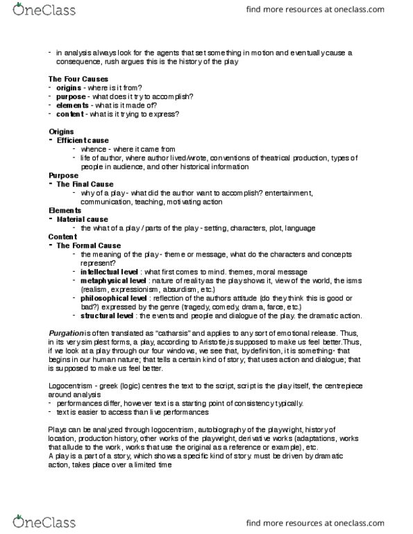 DRAMA103 Lecture Notes - Lecture 1: Logocentrism, Four Causes, Structural Level thumbnail