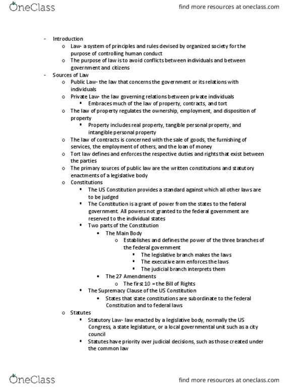 REE-4433 Chapter Notes - Chapter 1: Supremacy Clause, Precedent, General Jurisdiction thumbnail