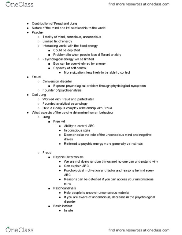 PSYC 305 Lecture Notes - Lecture 7: Unconscious Mind, Basic Instinct, Death Drive thumbnail