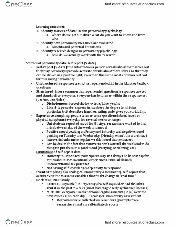 PSYC 2740 Lecture Notes - Lecture 3: Extraversion And Introversion, Personality Psychology, Functional Magnetic Resonance Imaging thumbnail