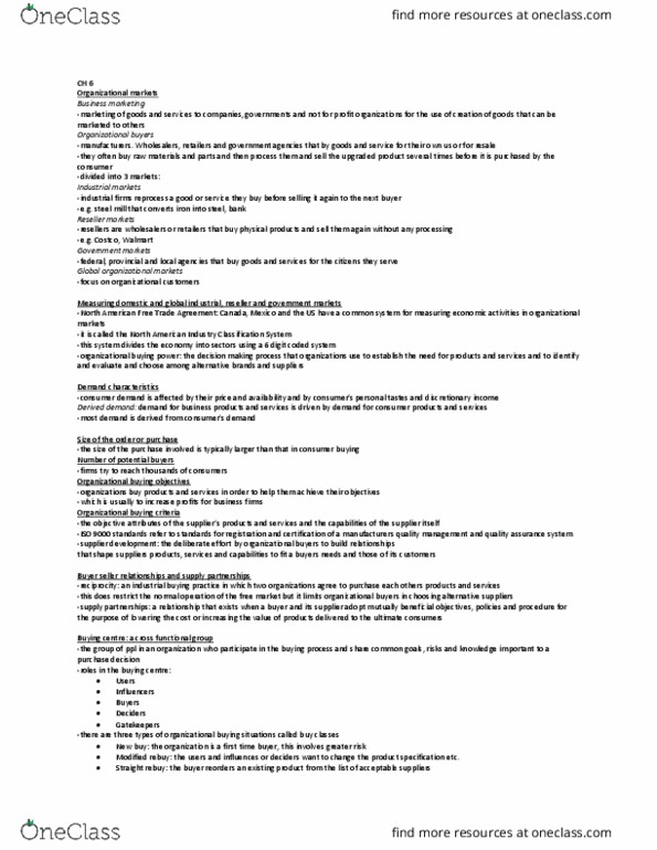 MCS 1000 Lecture Notes - Lecture 6: North American Industry Classification System, North American Free Trade Agreement, Iso 9000 thumbnail