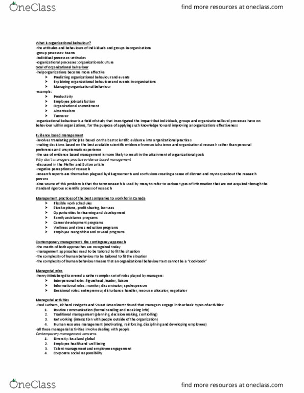 HROB 2010 Chapter Notes - Chapter 1-3: Corporate Social Responsibility, Employee Engagement, Organizational Culture thumbnail