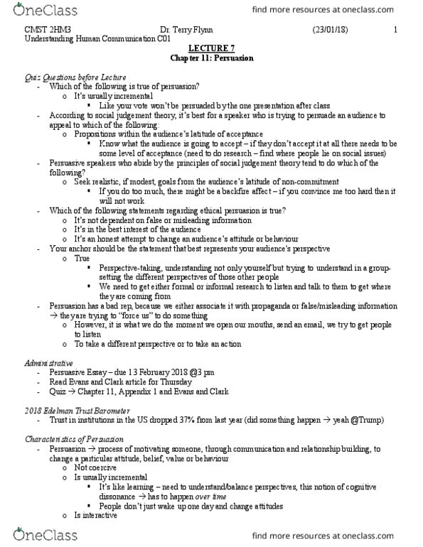 CMST 2H03 Lecture Notes - Lecture 7: Cognitive Dissonance thumbnail