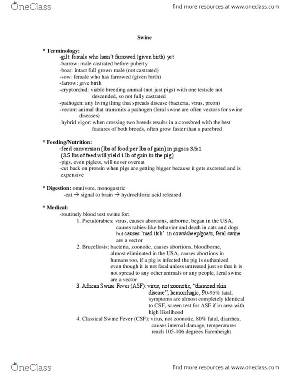 AVS 324 Lecture Notes - Leptospirosis, Pseudorabies, Digestion thumbnail