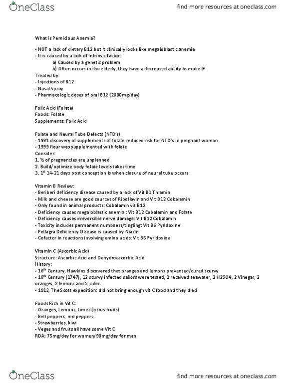 NUTR 120 Lecture Notes - Lecture 21: Megaloblastic Anemia, Neural Tube Defect, Cobalamin thumbnail