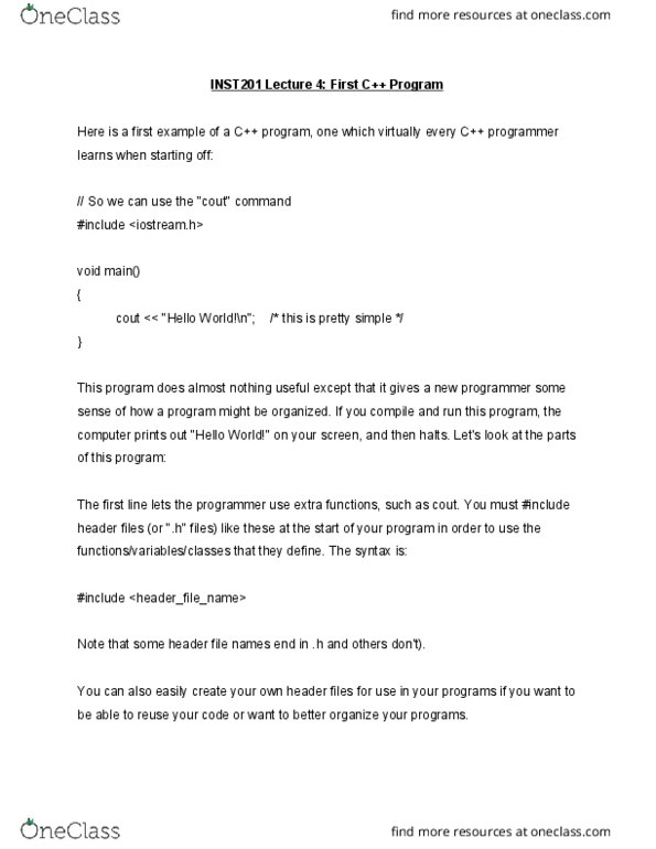 INST 201 Lecture Notes - Lecture 4: Include Directive thumbnail