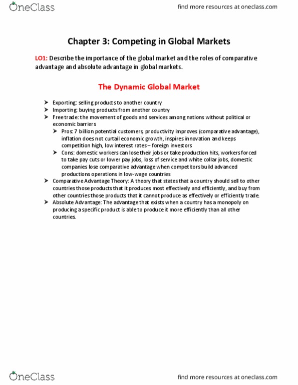 AFM131 Chapter Notes - Chapter 3: Absolute Advantage, Comparative Advantage, Free Trade thumbnail