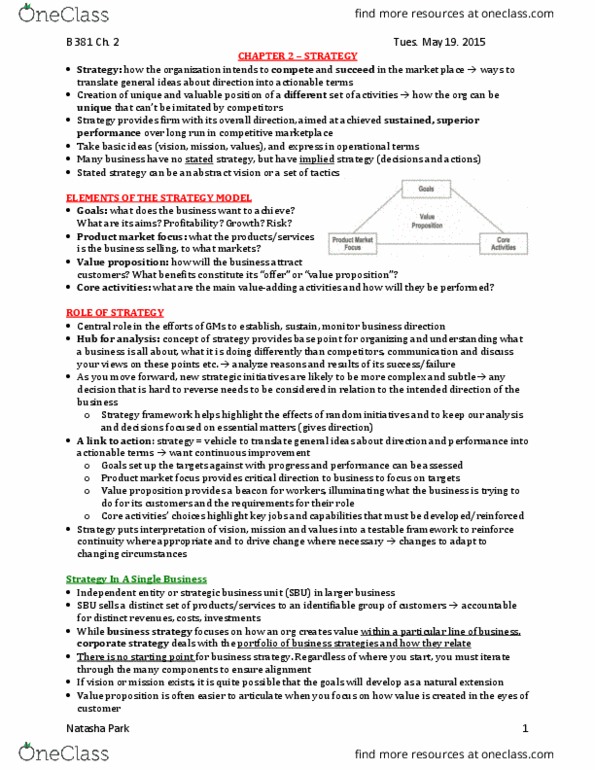 ARBUS300 Lecture Notes - Lecture 2: Value Proposition, Product Market, Strategic Choice thumbnail