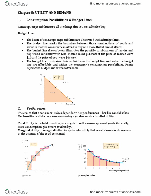 ECON101 Chapter Notes - Chapter 8: Marginal Utility, Normal Good, Substitute Good thumbnail