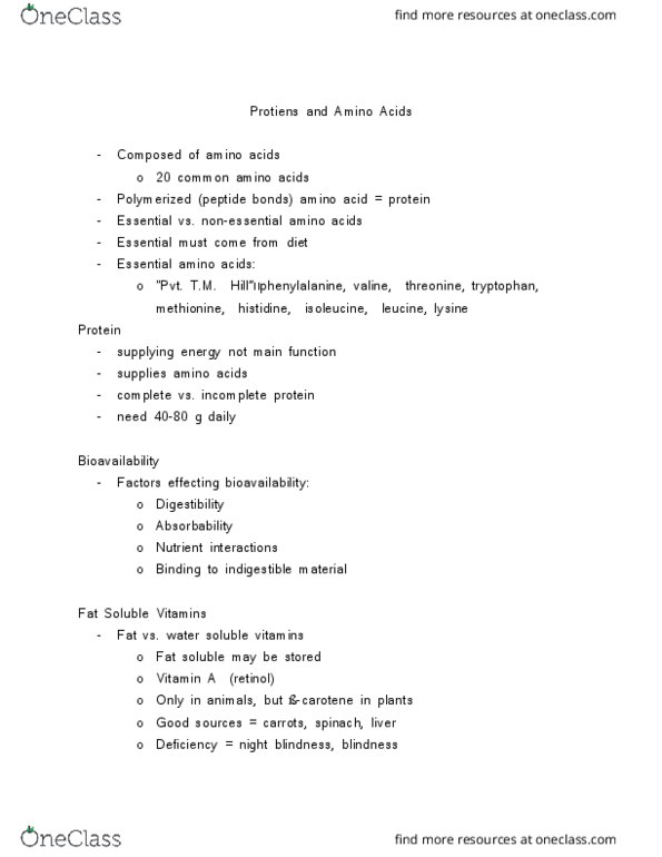 FOS 3042 Lecture Notes - Lecture 22: Bioavailability, Isoleucine, Valine thumbnail