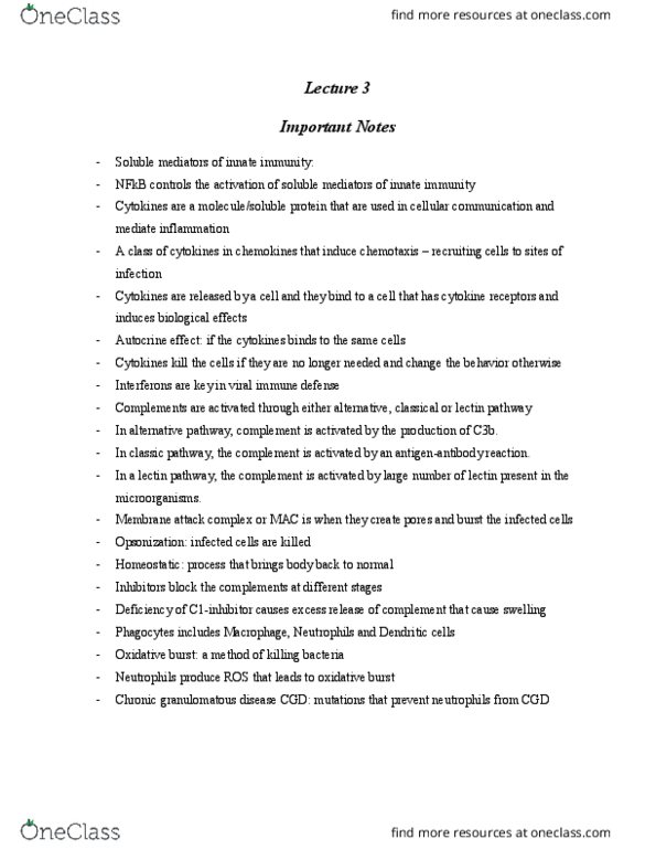 IMM250H1 Lecture Notes - Lecture 3: Chronic Granulomatous Disease, Complement Membrane Attack Complex, Lectin Pathway thumbnail