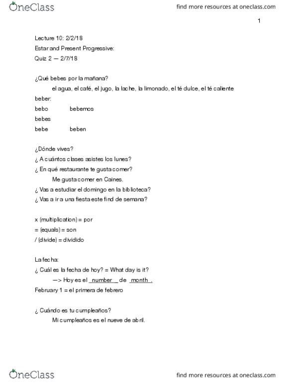 SPAN 1001 Lecture Notes - Lecture 10: Bebo, Sirocco, Alejandro Lerner thumbnail