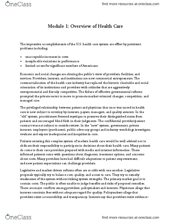 HSA 3111 Lecture Notes - Lecture 1: Patient Participation, Managed Care, Aarp thumbnail