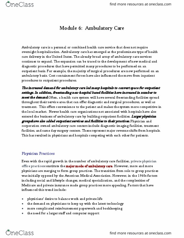 HSA 3111 Lecture Notes - Lecture 4: Managed Care, Ambulatory Care, American Medical Association thumbnail