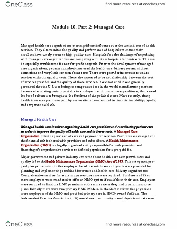 HSA 3111 Lecture Notes - Lecture 9: Managed Care, Health Maintenance Organization, Combined Insurance thumbnail