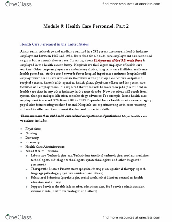 HSA 3111 Lecture Notes - Lecture 11: Speech-Language Pathology, Rehabilitation Counseling, Public Health Nursing thumbnail