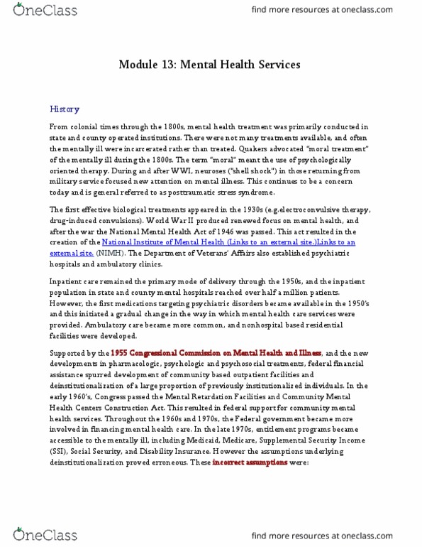 HSA 3111 Lecture Notes - Lecture 14: Supplemental Security Income, Community Mental Health Service, Mental Disorder thumbnail