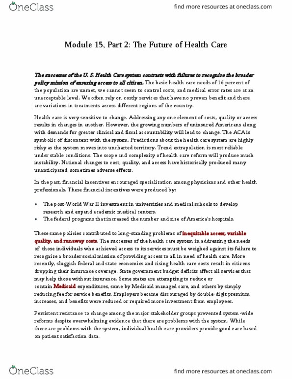 HSA 3111 Lecture Notes - Lecture 15: Medicaid Managed Care, Managed Care, Medical Error thumbnail