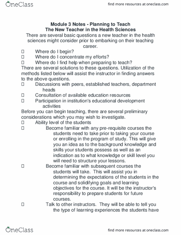 HSC 3243 Lecture Notes - Lecture 3: The Instructor, Outline Of Health Sciences, Sequence Learning thumbnail