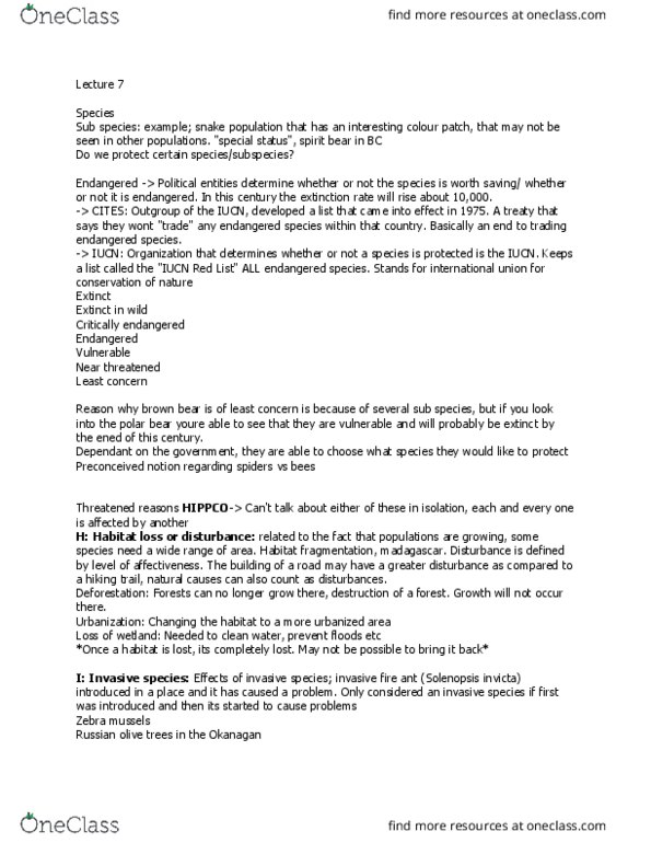 SUST 100 Lecture Notes - Lecture 7: Least-Concern Species, Critically Endangered, Elaeagnus Angustifolia thumbnail
