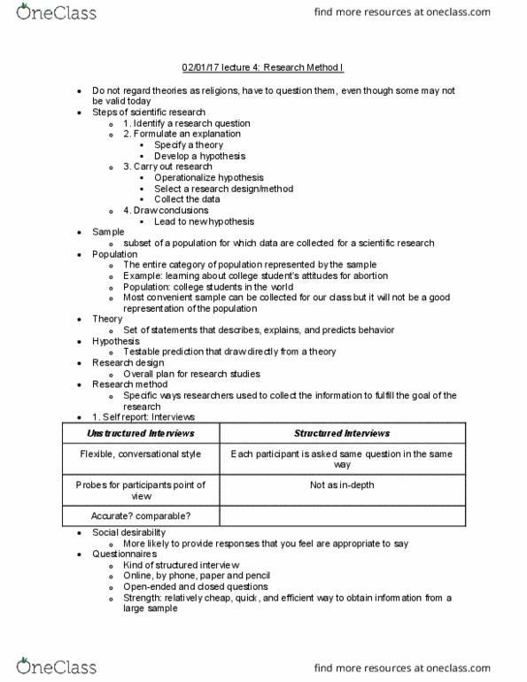 ED PSYCH 320 Lecture Notes - Lecture 4: Research, Social Desirability Bias, Structured Interview thumbnail