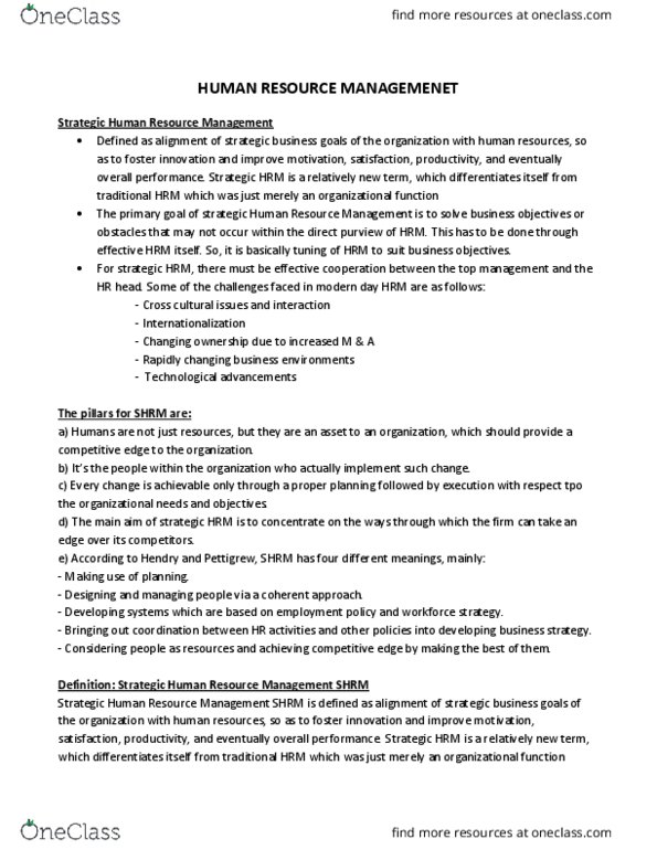 BUSI 3102 Chapter Notes - Chapter 1: Society For Human Resource Management, Organizational Culture, Human Capital thumbnail