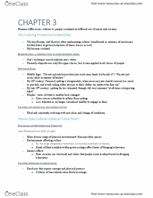 PSYC14H3 Chapter Notes - Chapter 3: Fertile Crescent, Norbert Elias, The Civilizing Process thumbnail