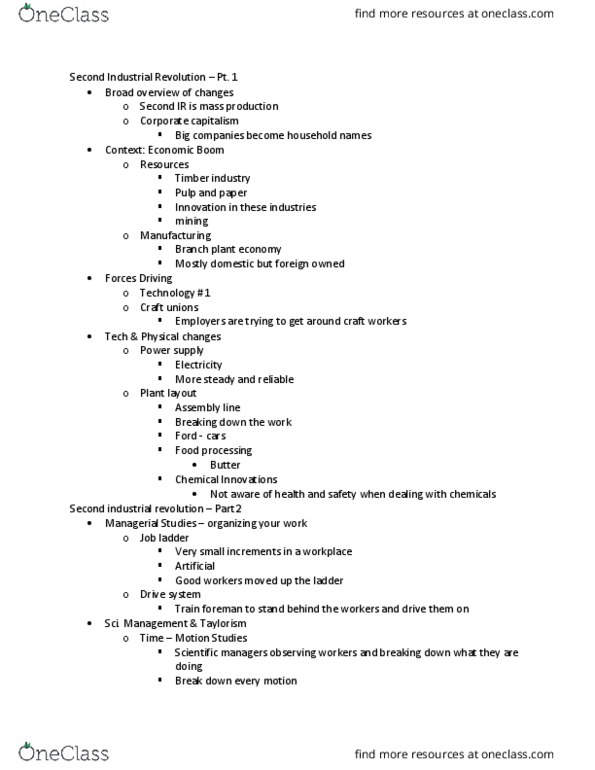 LABRST 1A03 Lecture Notes - Lecture 11: Second Industrial Revolution, Corporate Capitalism, Food Processing thumbnail