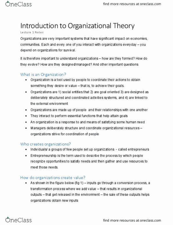 BUS 374 Lecture Notes - Lecture 1: Organizational Structure, Organizational Culture, Formal System thumbnail