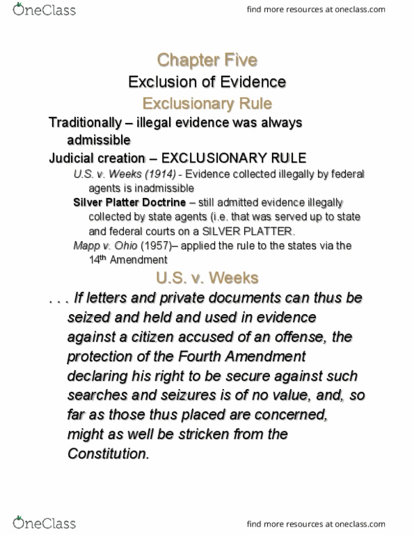 SOC-4680 Chapter Notes - Chapter 5: Exclusionary Rule, Curtilage thumbnail