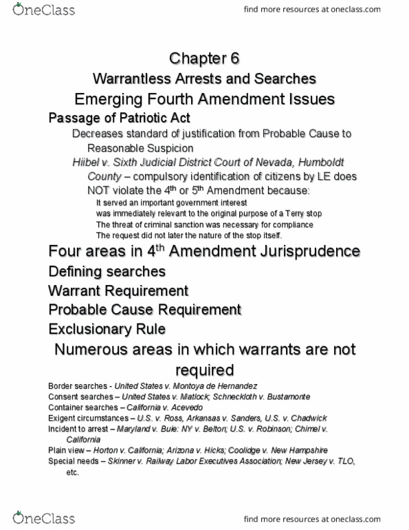 SOC-4680 Chapter Notes - Chapter 6: Terry Stop, Reasonable Suspicion, Hiibel V. Sixth Judicial District Court Of Nevada thumbnail