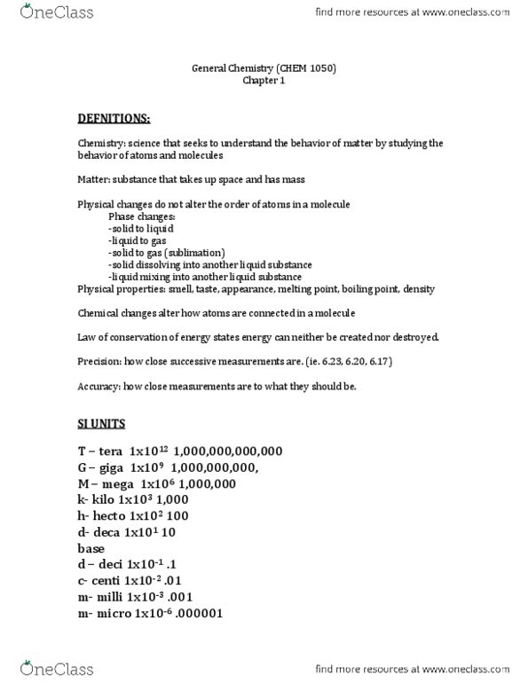 CHEM 1150 Chapter Notes - Chapter 1: Trailing Zero, Boiling Point, International System Of Units thumbnail