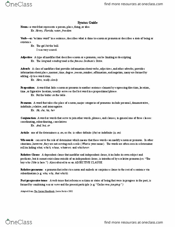CSD 2318 Lecture Notes - Lecture 7: Continuous And Progressive Aspects, Relative Pronoun, Independent Clause thumbnail
