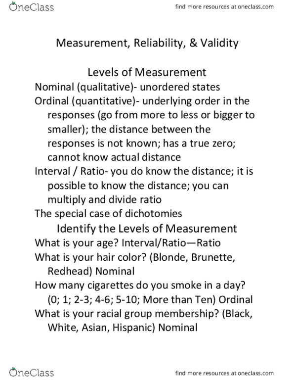 SOC 3020 Chapter 4: Measurement, Reliability, & Validity thumbnail