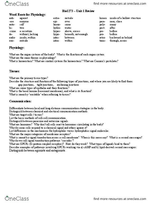 BIOL273 Lecture Notes - Lecture 1: Tight Junction, Basal Lamina, Signal Transduction thumbnail
