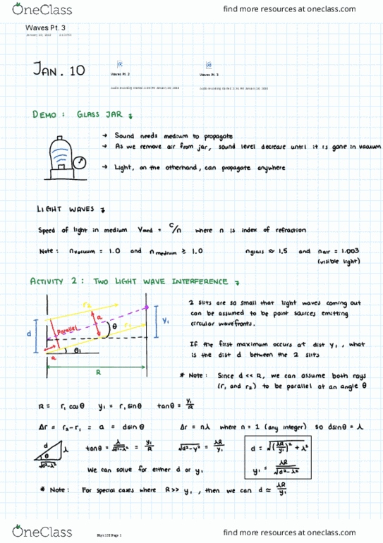 PHYS 158 Lecture 2: Waves Lectures Jan 10 - Jan 12 thumbnail