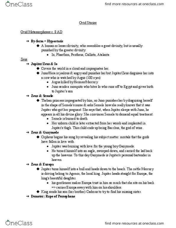 CLCV 115 Chapter Notes - Chapter Discussion: Proserpina, Pentheus, Themis thumbnail