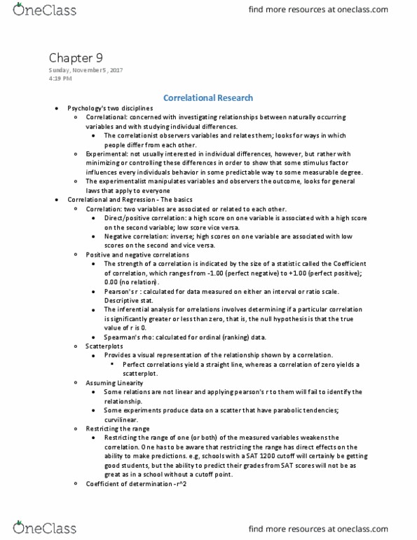 PSYC 2030 Chapter Notes - Chapter 9: Null Hypothesis, Scatter Plot, Regression Analysis thumbnail