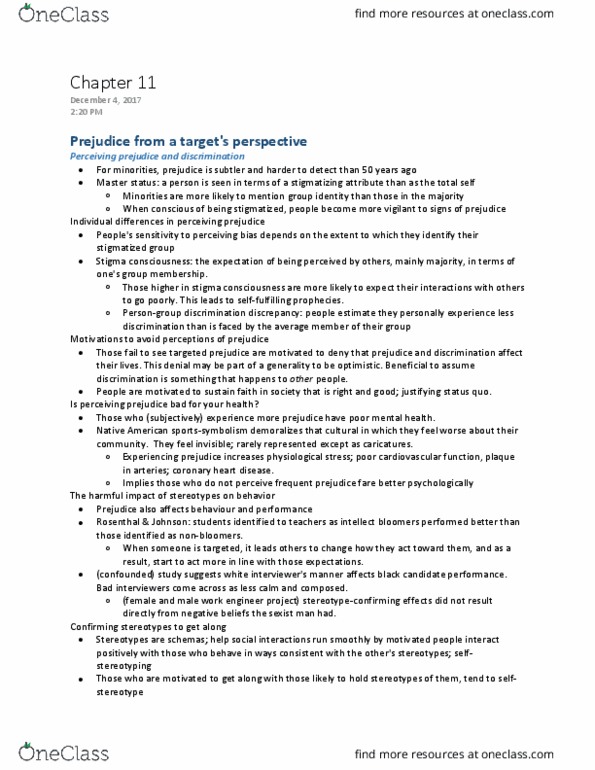 PSYC 2120 Chapter Notes - Chapter 11: Coronary Artery Disease, Stereotype Threat, Contact Hypothesis thumbnail