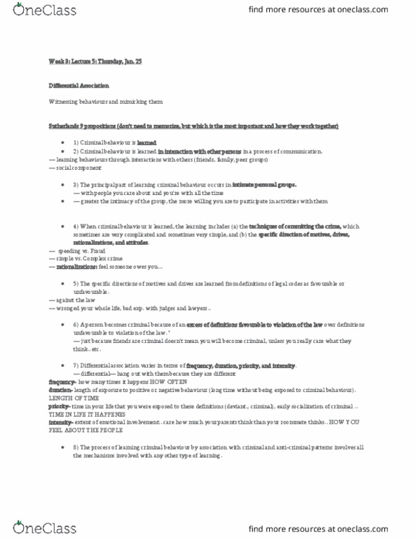 SOC 2700 Lecture Notes - Lecture 5: Differential Association, January 30, Reinforcement thumbnail