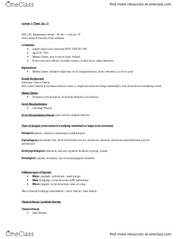 SOC 2700 Lecture Notes - Lecture 1: Social Disorganization Theory, Labeling Theory, Glasser'S Choice Theory thumbnail