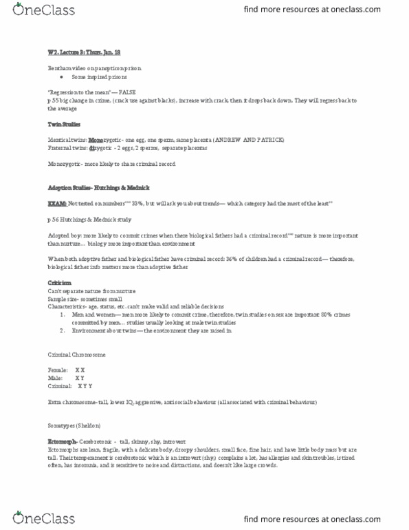 SOC 2700 Lecture Notes - Lecture 3: Twin, Somatotype And Constitutional Psychology, Twin Study thumbnail