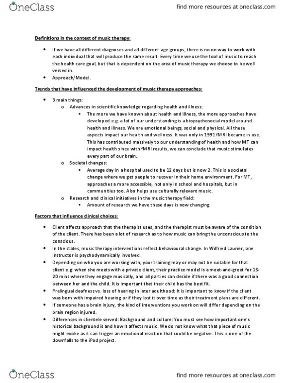 MUSIC 2MT3 Lecture Notes - Lecture 8: Prelingual Deafness, Music Therapy, Biopsychosocial Model thumbnail