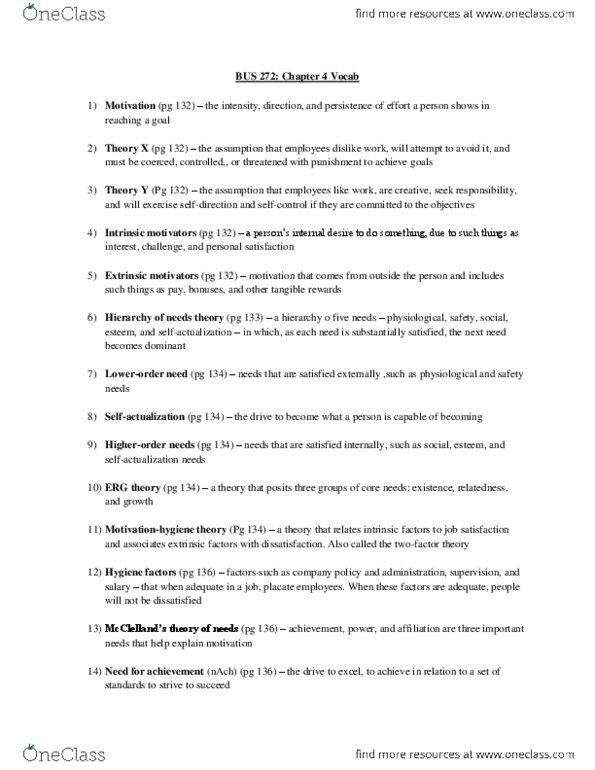 BUS 272 Chapter Notes - Chapter 4: Expectancy Theory, Cognitive Evaluation Theory, Job Satisfaction thumbnail