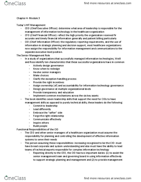 HSA 4191 Chapter Notes - Chapter 4: Organizational Chart, System Analysis thumbnail