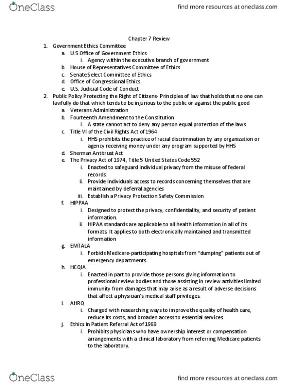 IHS 3112 Chapter Notes - Chapter 7: Sherman Antitrust Act, United States Code, Federal Records thumbnail