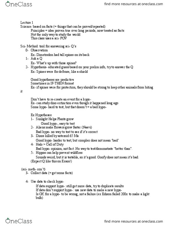 GEOL-1010 Lecture Notes - Lecture 1: Dimetrodon, Methamphetamine, Actualism thumbnail