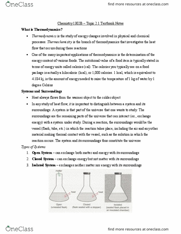 Chemistry 1302A/B Chapter Notes - Chapter 2.1: Thermal Energy, Thermodynamics, Calorie thumbnail