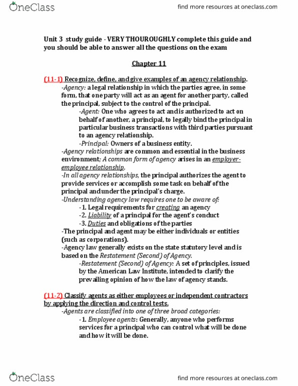 LAW 3220 Lecture Notes - Lecture 3: American Law Institute, Independent Contractor, Fiduciary thumbnail